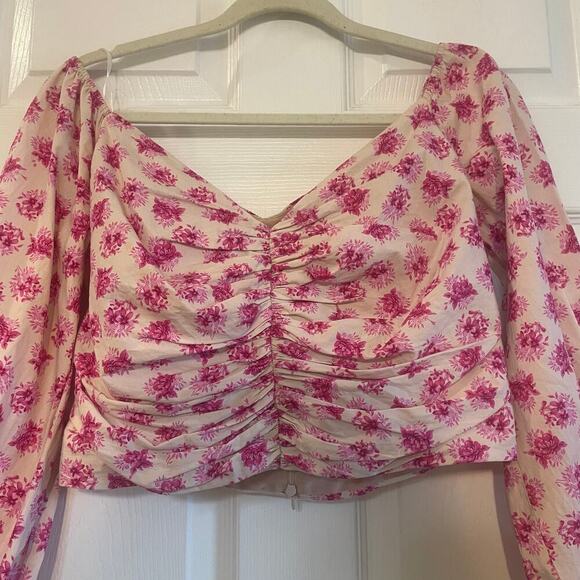 Zara Pink Floral Off The Shoulder Bardot Top Size Large - Picture 2 of 13